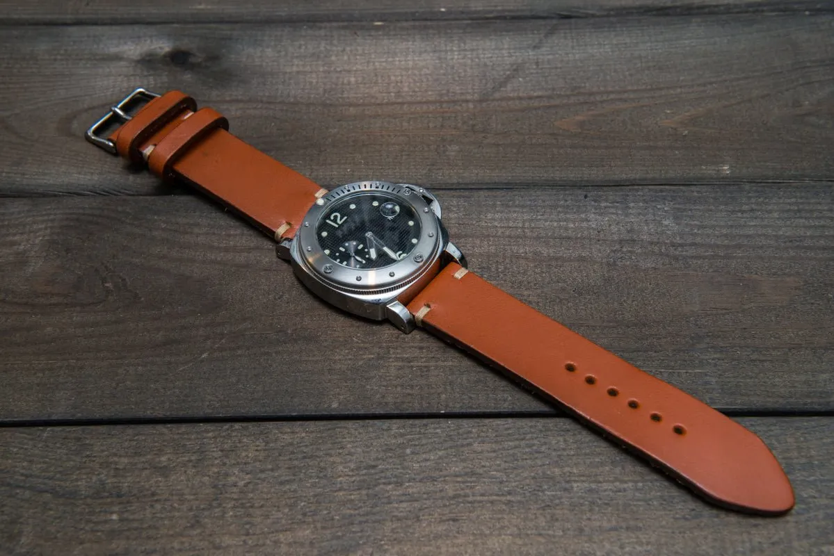 Leather watch strap 3-4 mm thick, Cognac color, handmade in Finland -  16mm, 17 mm, 18mm, 19 mm, 20mm, 21mm, 22mm, 23 mm, 24mm, 25 mm, 26 mm.