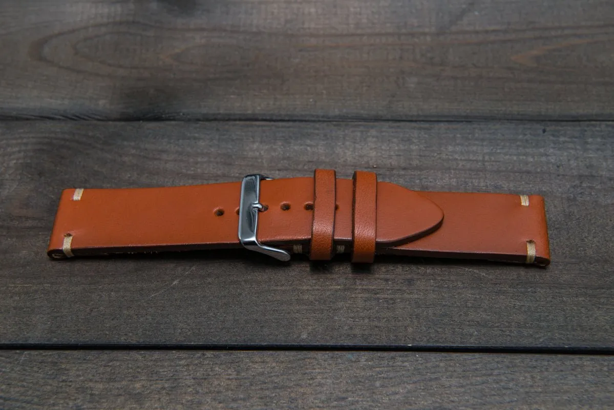 Leather watch strap 3-4 mm thick, Cognac color, handmade in Finland -  16mm, 17 mm, 18mm, 19 mm, 20mm, 21mm, 22mm, 23 mm, 24mm, 25 mm, 26 mm.