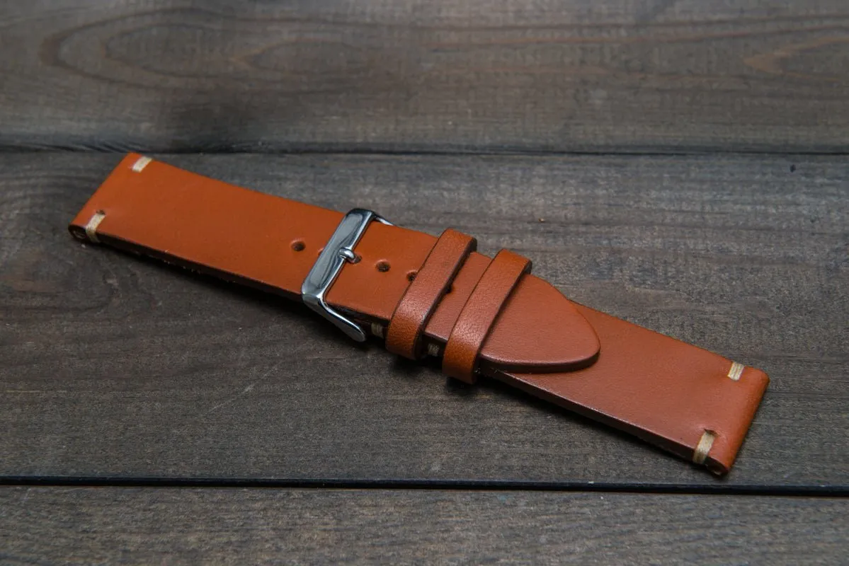 Leather watch strap 3-4 mm thick, Cognac color, handmade in Finland -  16mm, 17 mm, 18mm, 19 mm, 20mm, 21mm, 22mm, 23 mm, 24mm, 25 mm, 26 mm.