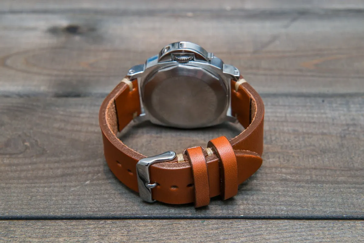 Leather watch strap 3-4 mm thick, Cognac color, handmade in Finland -  16mm, 17 mm, 18mm, 19 mm, 20mm, 21mm, 22mm, 23 mm, 24mm, 25 mm, 26 mm.