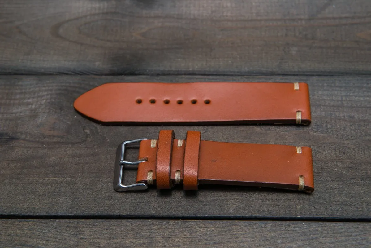 Leather watch strap 3-4 mm thick, Cognac color, handmade in Finland -  16mm, 17 mm, 18mm, 19 mm, 20mm, 21mm, 22mm, 23 mm, 24mm, 25 mm, 26 mm.