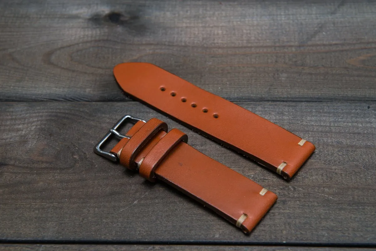 Leather watch strap 3-4 mm thick, Cognac color, handmade in Finland -  16mm, 17 mm, 18mm, 19 mm, 20mm, 21mm, 22mm, 23 mm, 24mm, 25 mm, 26 mm.