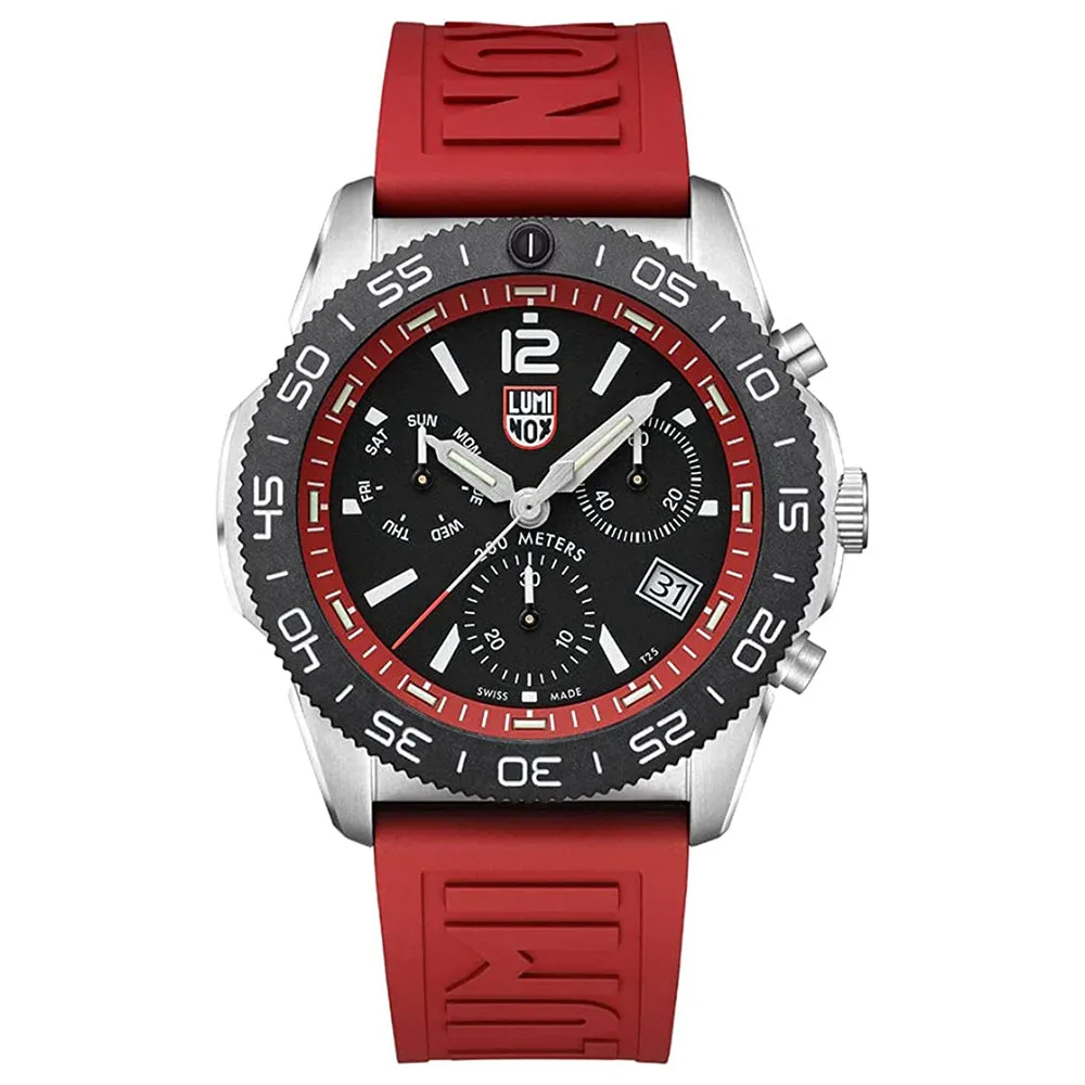 Luminox Men's Black Dial Red Rubber Band Pacific Diver Chronograph Japanese Quartz Watch - XS.3155