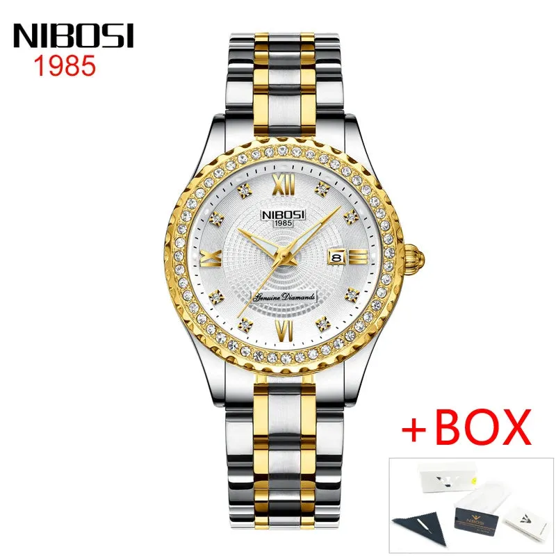 Luxury Women's Gold Quartz Watch - Stainless Steel, Waterproof, Date Display, Fashion Diamond Design, Relogio Feminino