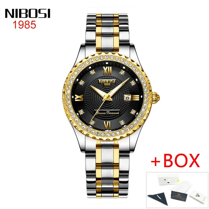 Luxury Women's Gold Quartz Watch - Stainless Steel, Waterproof, Date Display, Fashion Diamond Design, Relogio Feminino