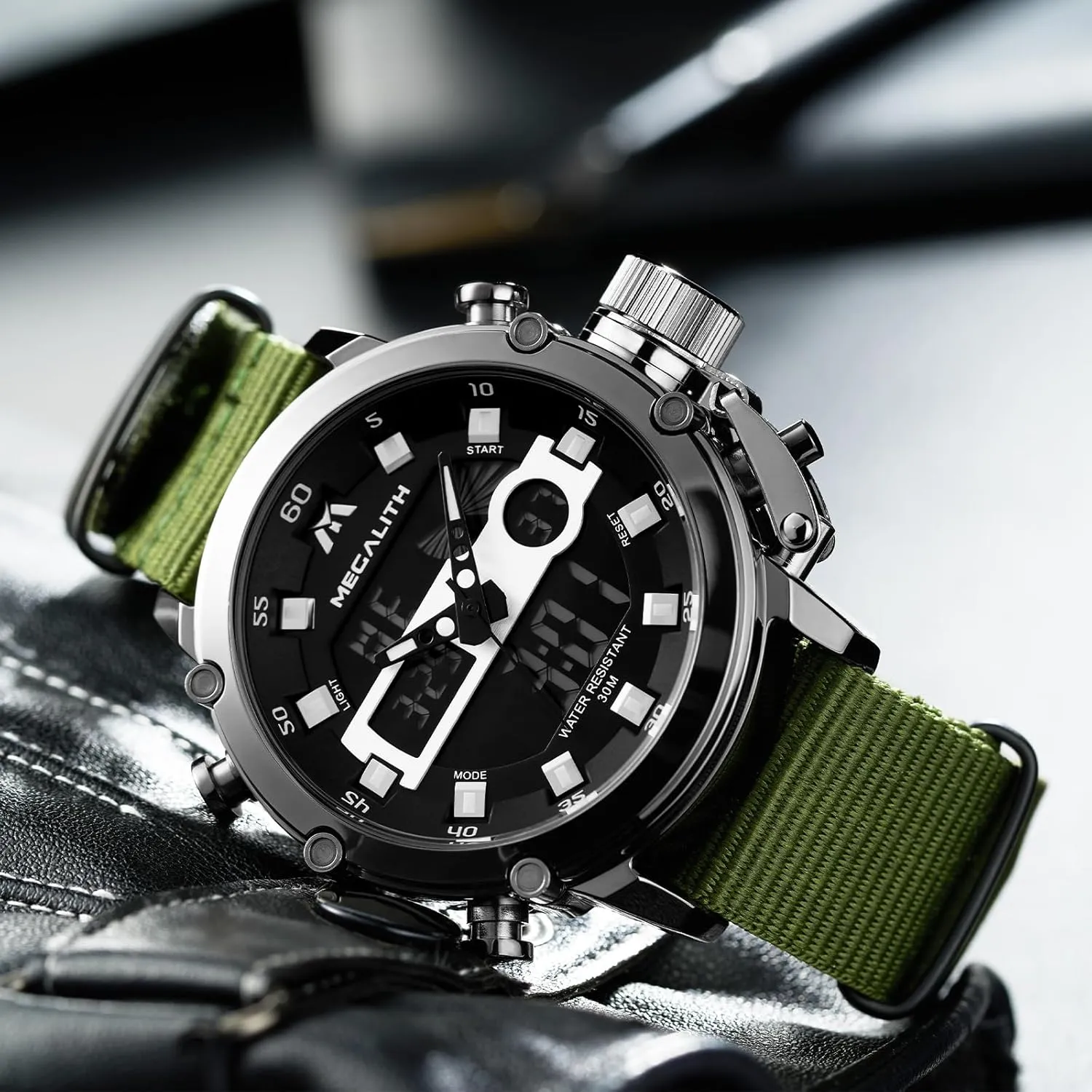 MEGALITH Mens Watches Waterproof Digital Military Sport Tactical Multifunction Heavy Duty Led Rugged Watch for Men, Alarm Stopwatch, Nylon/Leather Strap