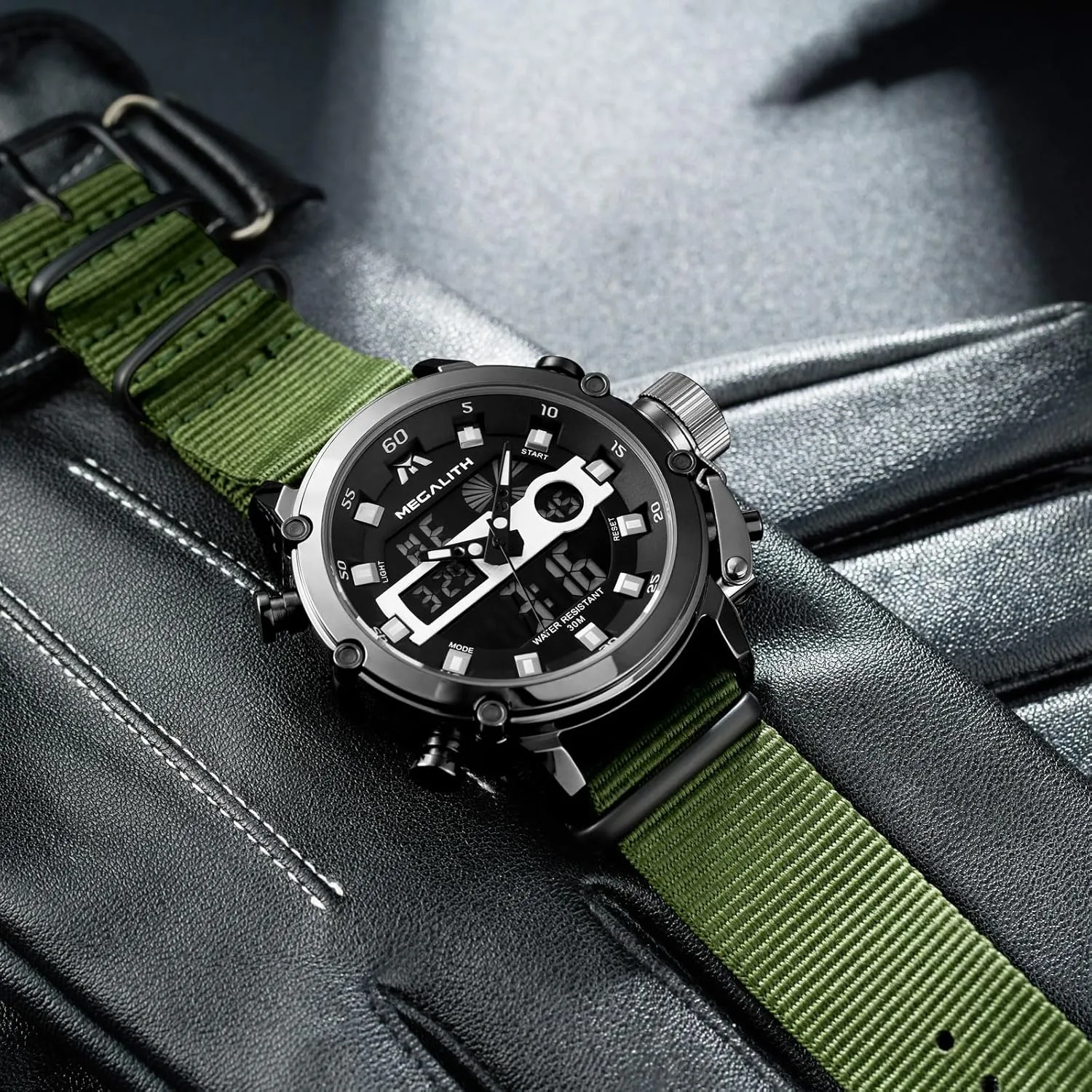 MEGALITH Mens Watches Waterproof Digital Military Sport Tactical Multifunction Heavy Duty Led Rugged Watch for Men, Alarm Stopwatch, Nylon/Leather Strap