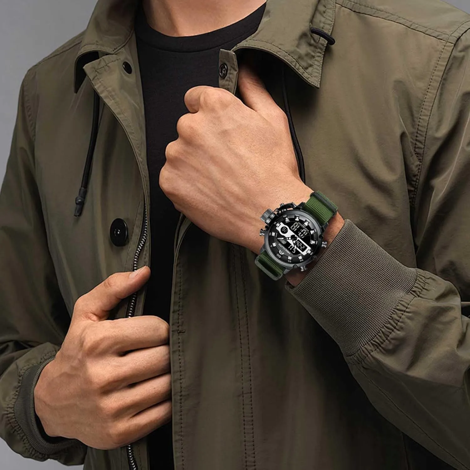 MEGALITH Mens Watches Waterproof Digital Military Sport Tactical Multifunction Heavy Duty Led Rugged Watch for Men, Alarm Stopwatch, Nylon/Leather Strap