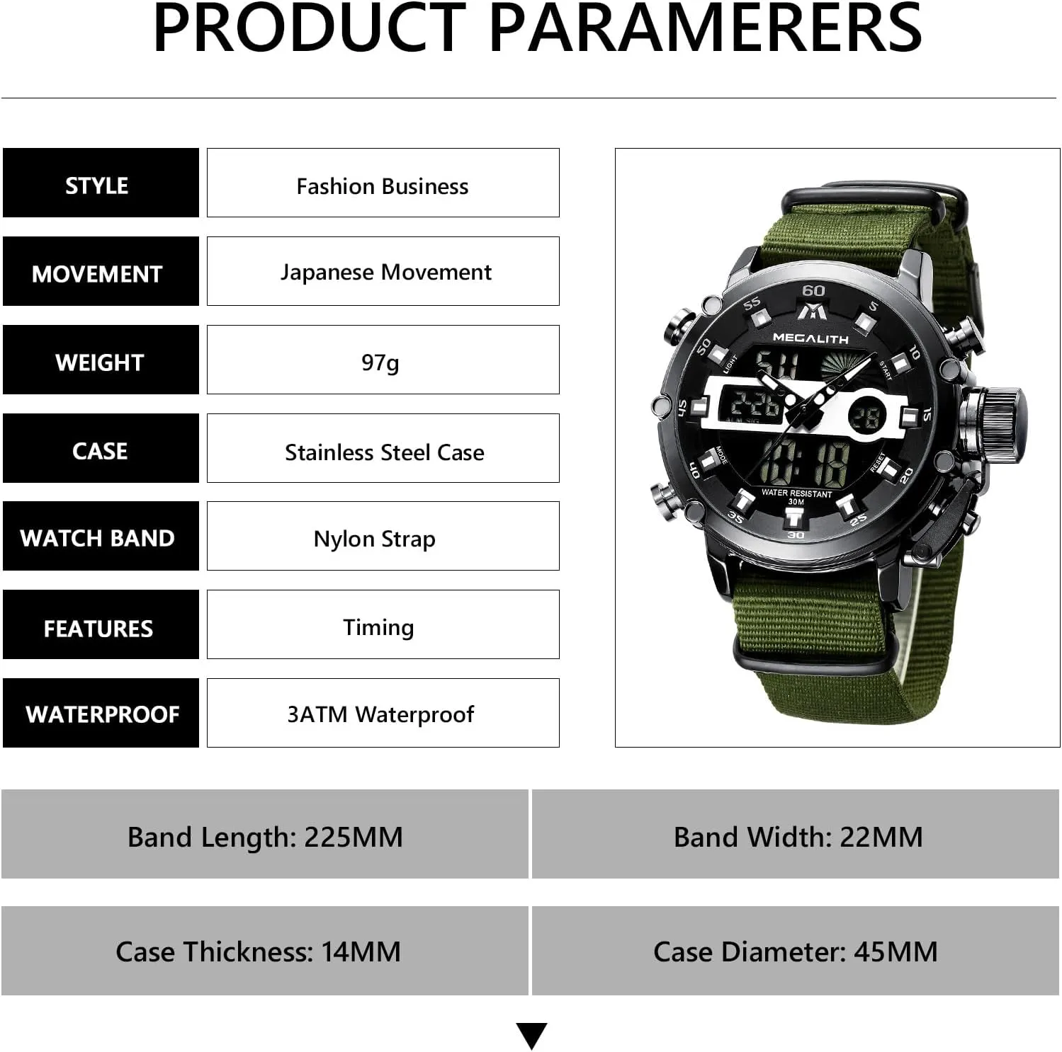 MEGALITH Mens Watches Waterproof Digital Military Sport Tactical Multifunction Heavy Duty Led Rugged Watch for Men, Alarm Stopwatch, Nylon/Leather Strap