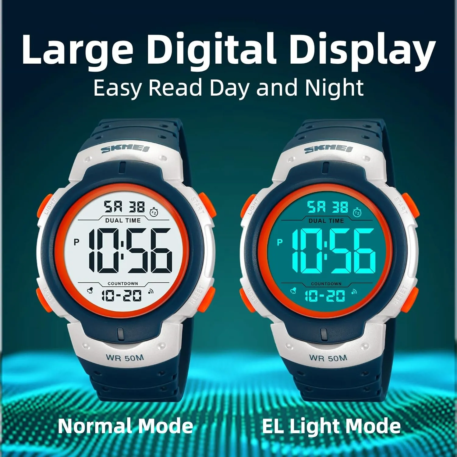Mens Digital Watch Large Display Easy to Read Time Sports Watches Multifunction Stopwatch Timer Alarm Dual Time Date LED Light Wrist Watches for Men Women