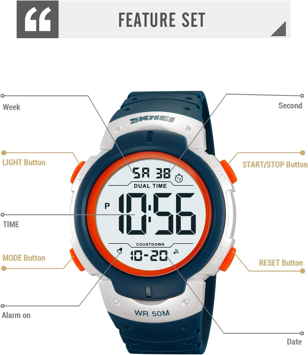 Mens Digital Watch Large Display Easy to Read Time Sports Watches Multifunction Stopwatch Timer Alarm Dual Time Date LED Light Wrist Watches for Men Women