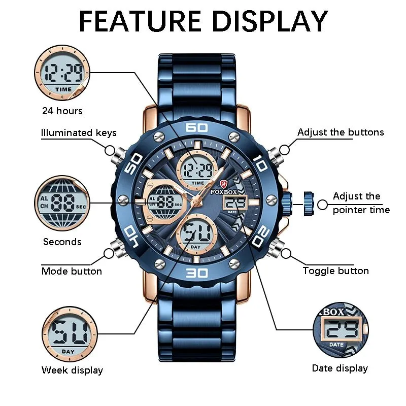 Mens Luxury Sport Watch – Dual Display Analog Digital 3Bar Water