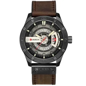 Mens Military Sports Watch Quartz Leather Wristwatch with Date and 3Bar