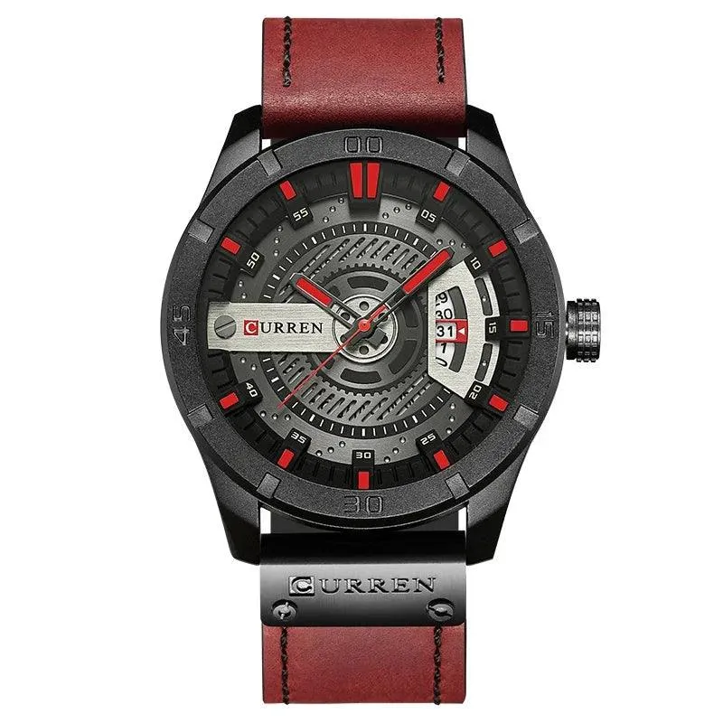 Mens Military Sports Watch Quartz Leather Wristwatch with Date and 3Bar