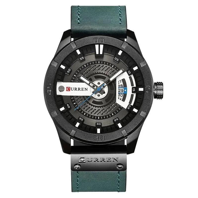 Mens Military Sports Watch Quartz Leather Wristwatch with Date and 3Bar