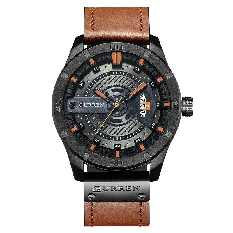Mens Military Sports Watch Quartz Leather Wristwatch with Date and 3Bar