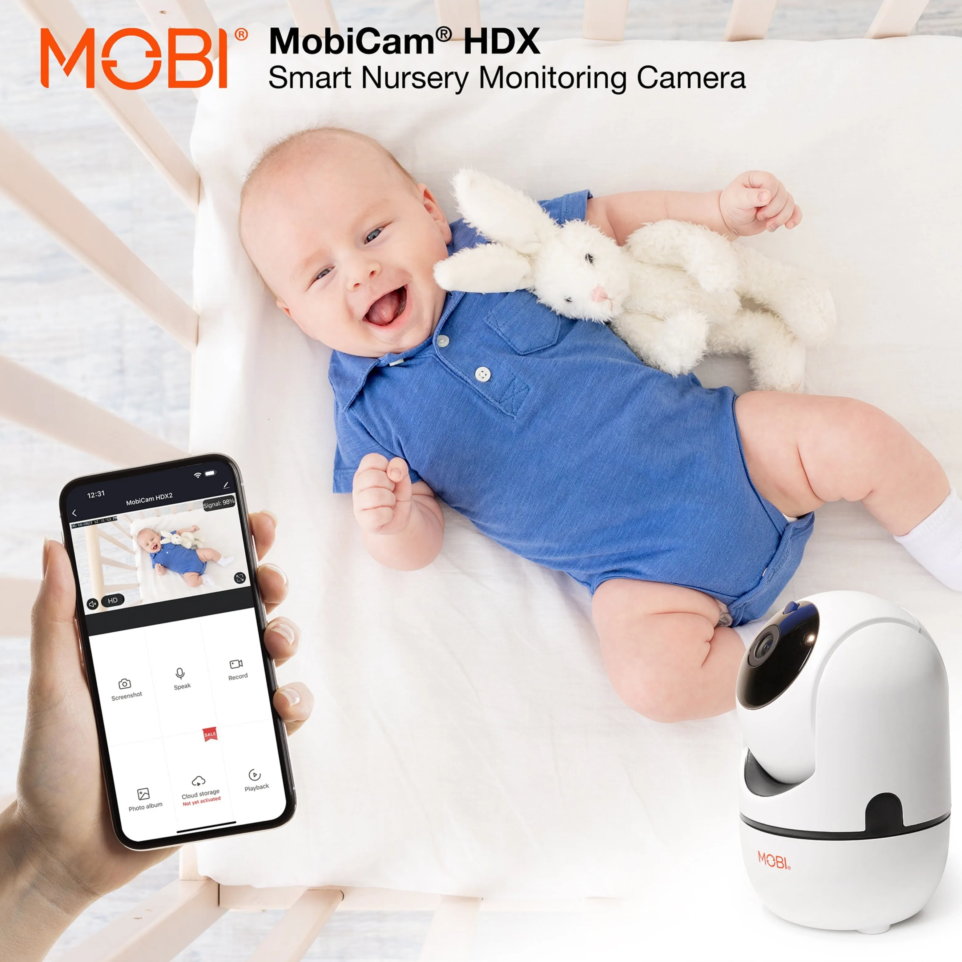 MobiCam HDX Wi-Fi Pan & Tilt Smart Nursery Monitoring Camera, Baby Video Monitor, Night Vision, Motion Detection, Full HD, Two-Way Audio, Remote View & Recording with Free Smart App