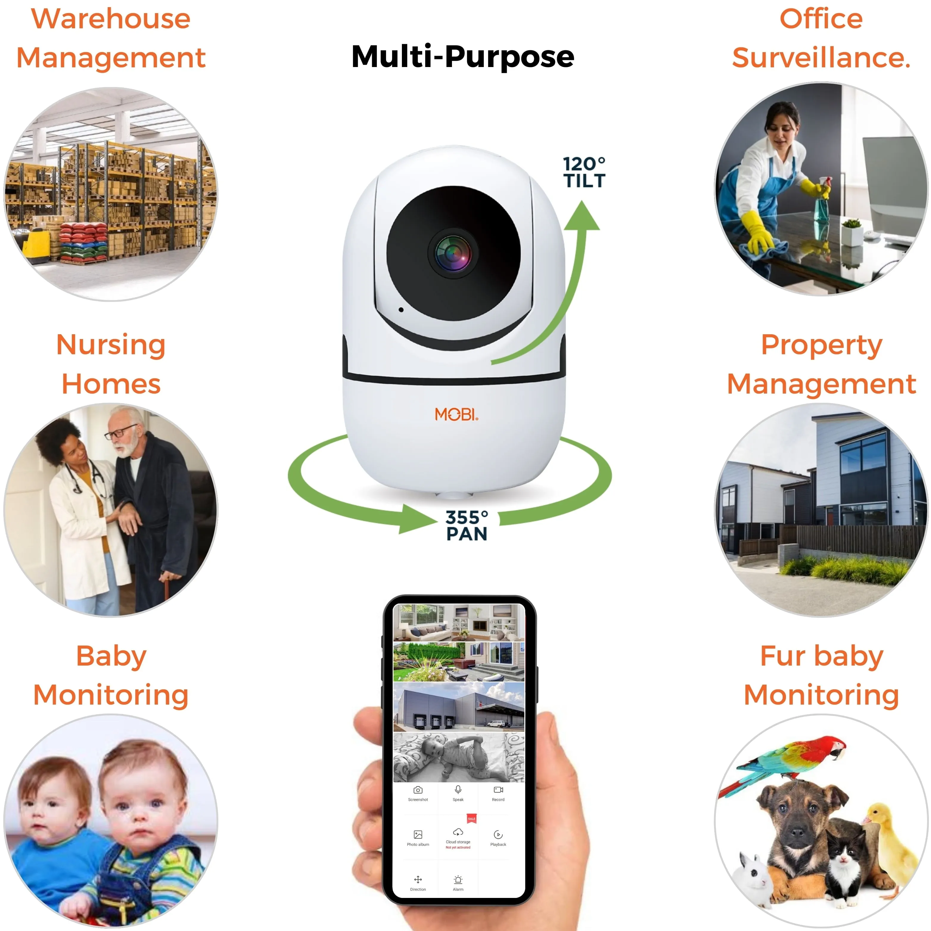 MobiCam HDX Wi-Fi Pan & Tilt Smart Nursery Monitoring Camera, Baby Video Monitor, Night Vision, Motion Detection, Full HD, Two-Way Audio, Remote View & Recording with Free Smart App