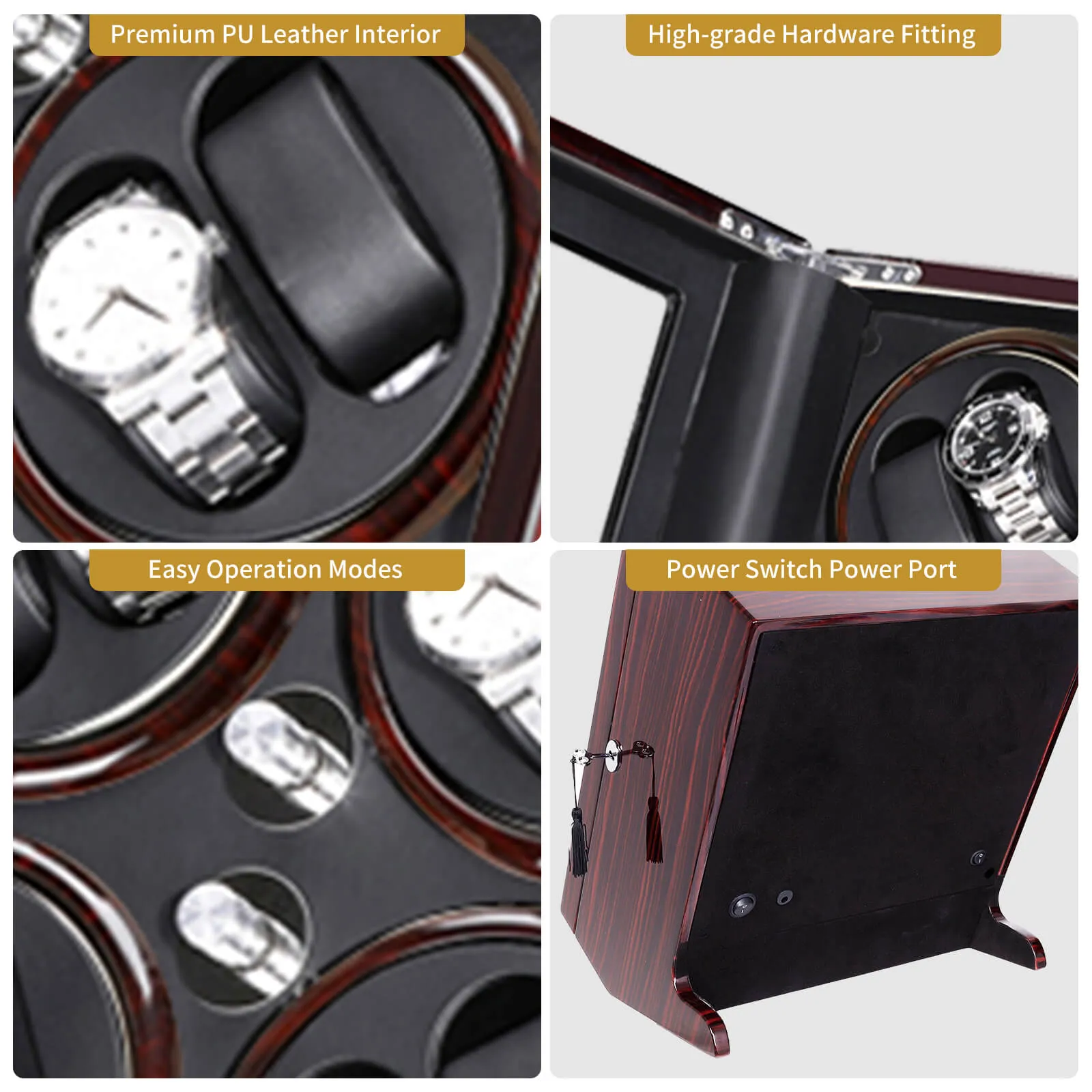 Modern Watch Winders for 8 Automatic Watches with 5 Display Storage Spaces Quiet Motor-Ebony&Black