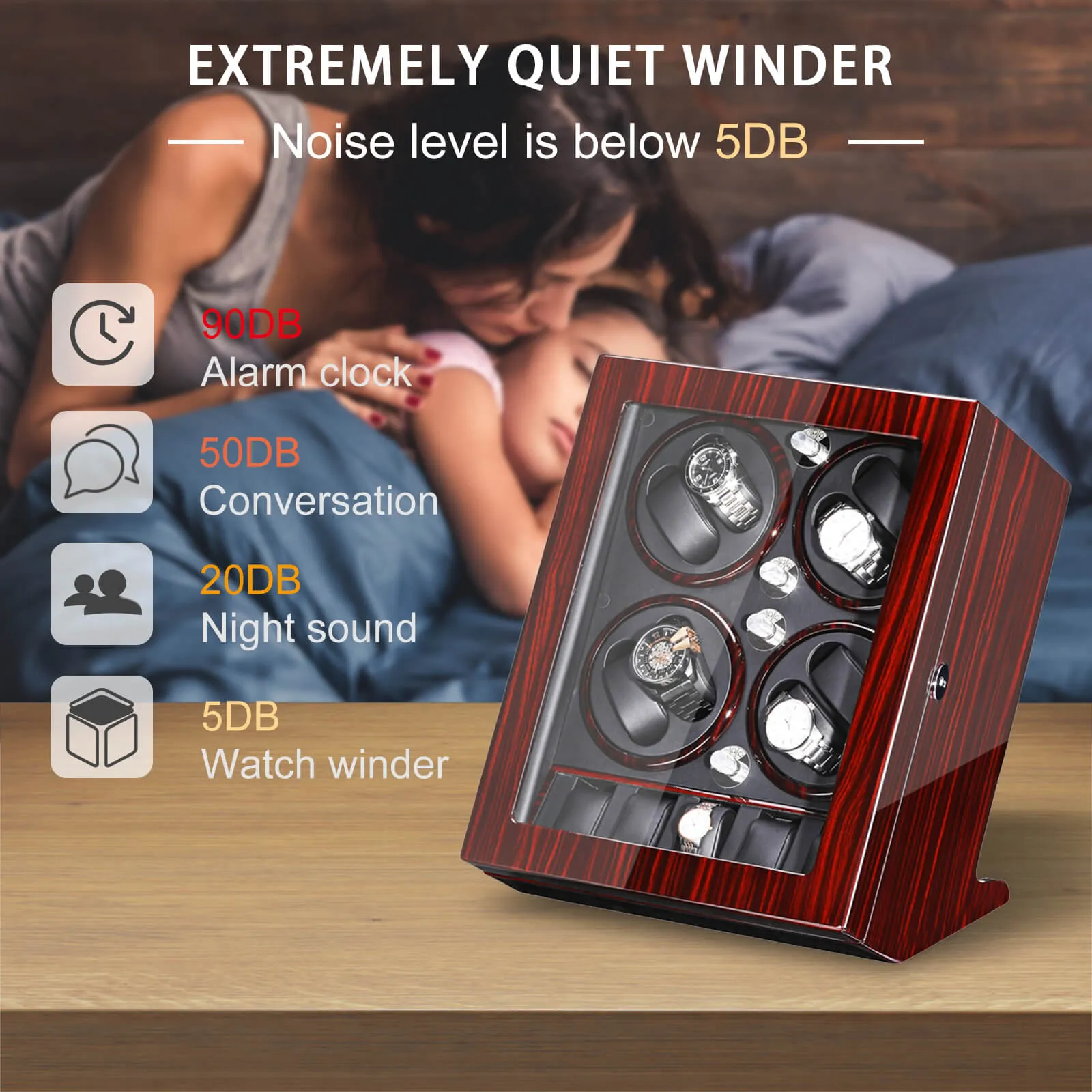 Modern Watch Winders for 8 Automatic Watches with 5 Display Storage Spaces Quiet Motor-Ebony&Black