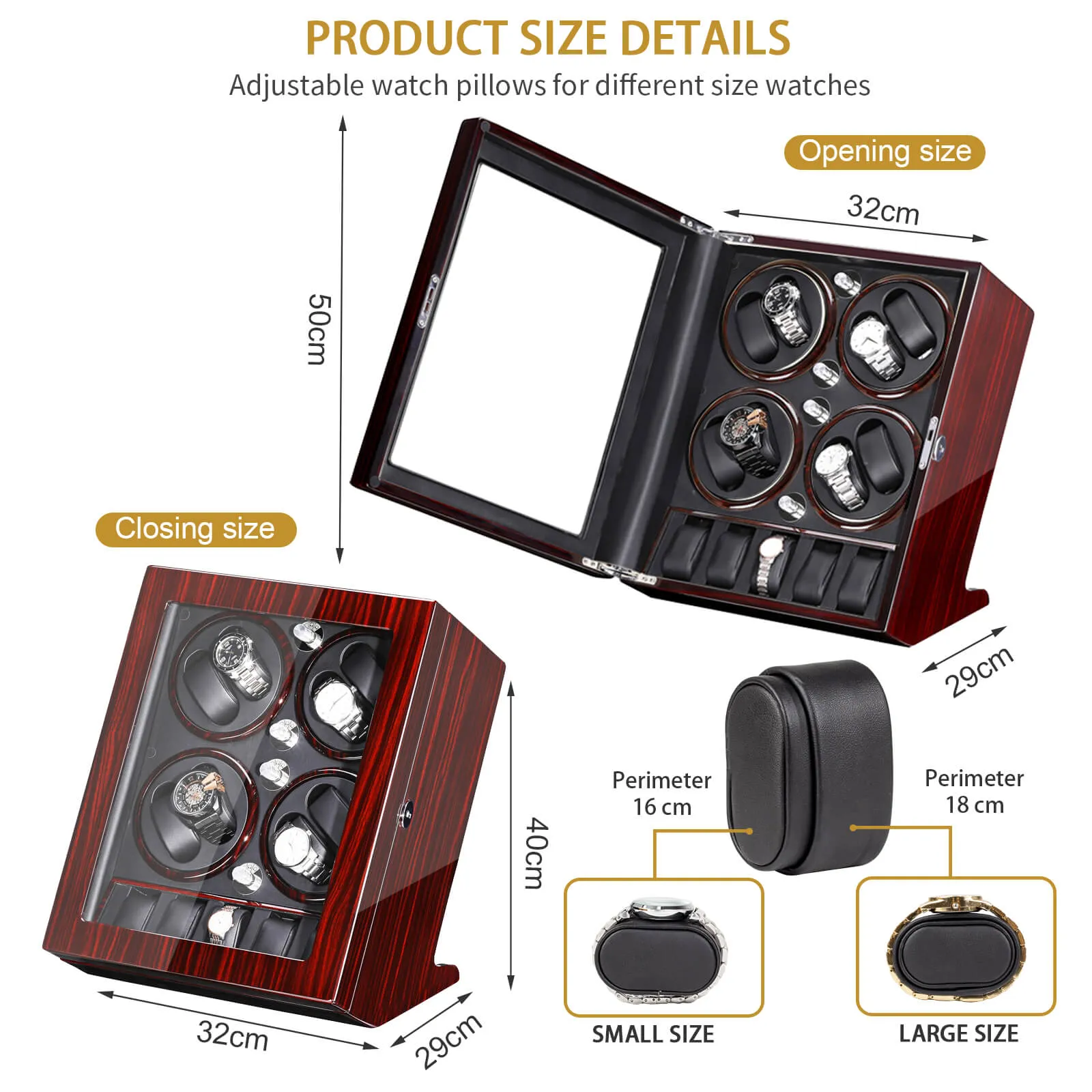 Modern Watch Winders for 8 Automatic Watches with 5 Display Storage Spaces Quiet Motor-Ebony&Black