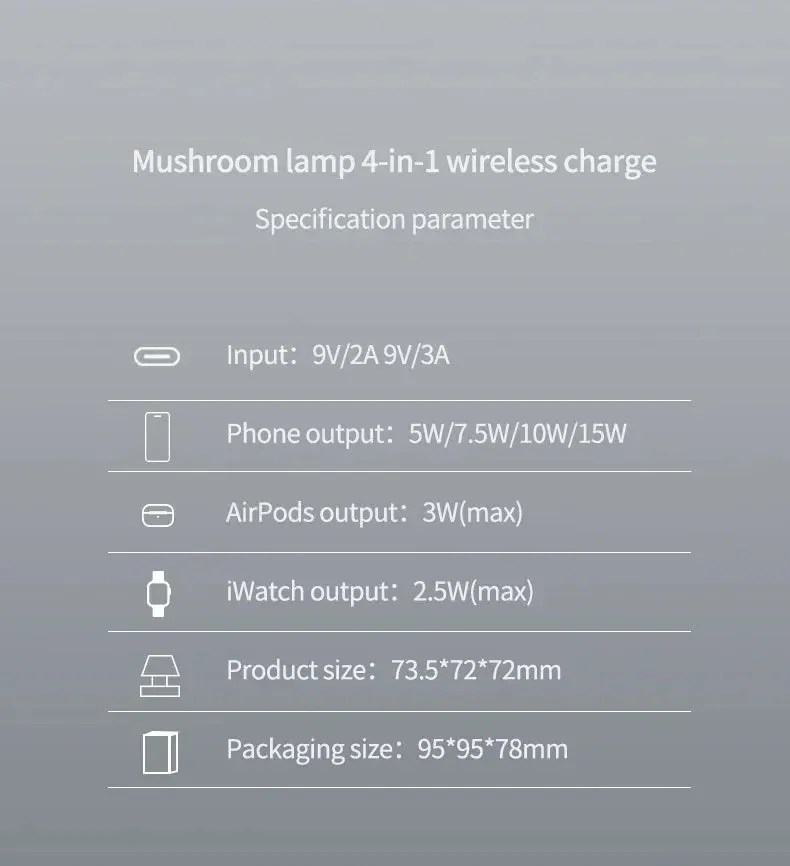 Mushroom 4 in 1 Night Light Magnetic Wireless Charger For iPhone Apple Watch AirPods