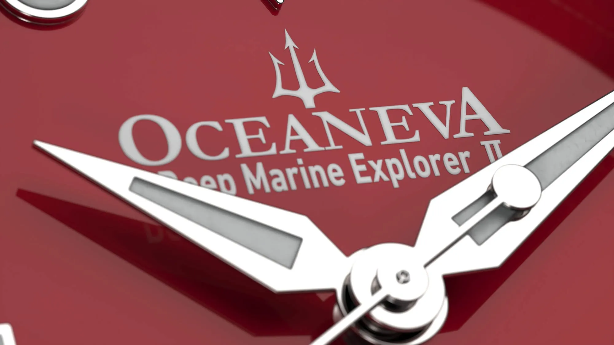 Oceaneva Mens Deep Marine Explorer II Damascus Steel Watch Red Dial