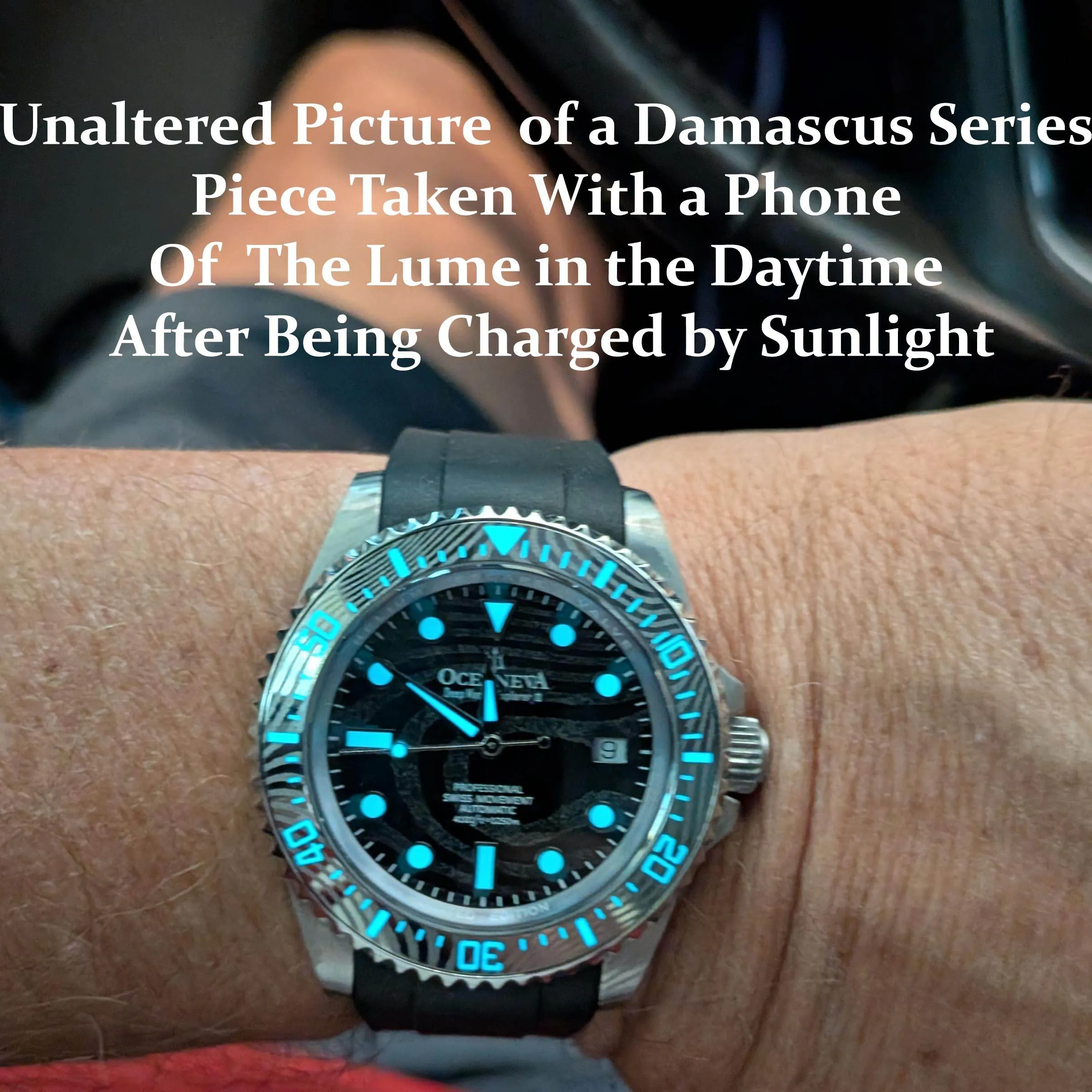 Oceaneva Mens Deep Marine Explorer II Damascus Steel Watch Red Dial