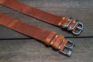 One-piece military watch band, Horween Dublin Cognac leather watch strap