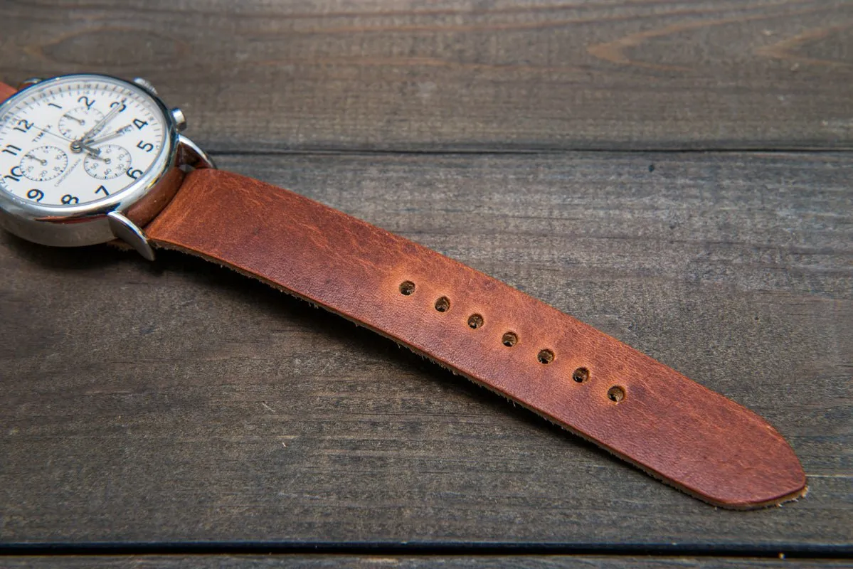 One-piece military watch band, Horween Dublin Cognac leather watch strap