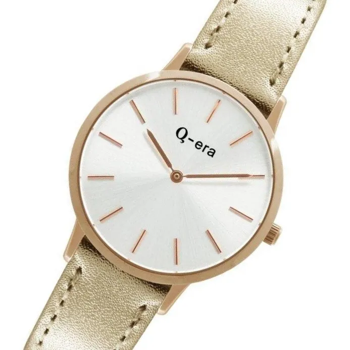 Q-era Metallic Rose Gold Leather Women's Watch - QV2801-8
