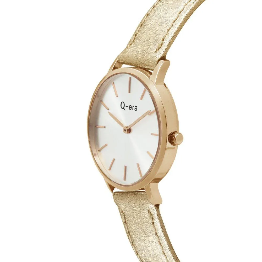 Q-era Metallic Rose Gold Leather Women's Watch - QV2801-8