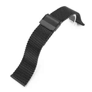 Quick Release Tapered Milanese Mesh Watch Band, 19mm, 20mm, 21mm or 22mm, PVD Black