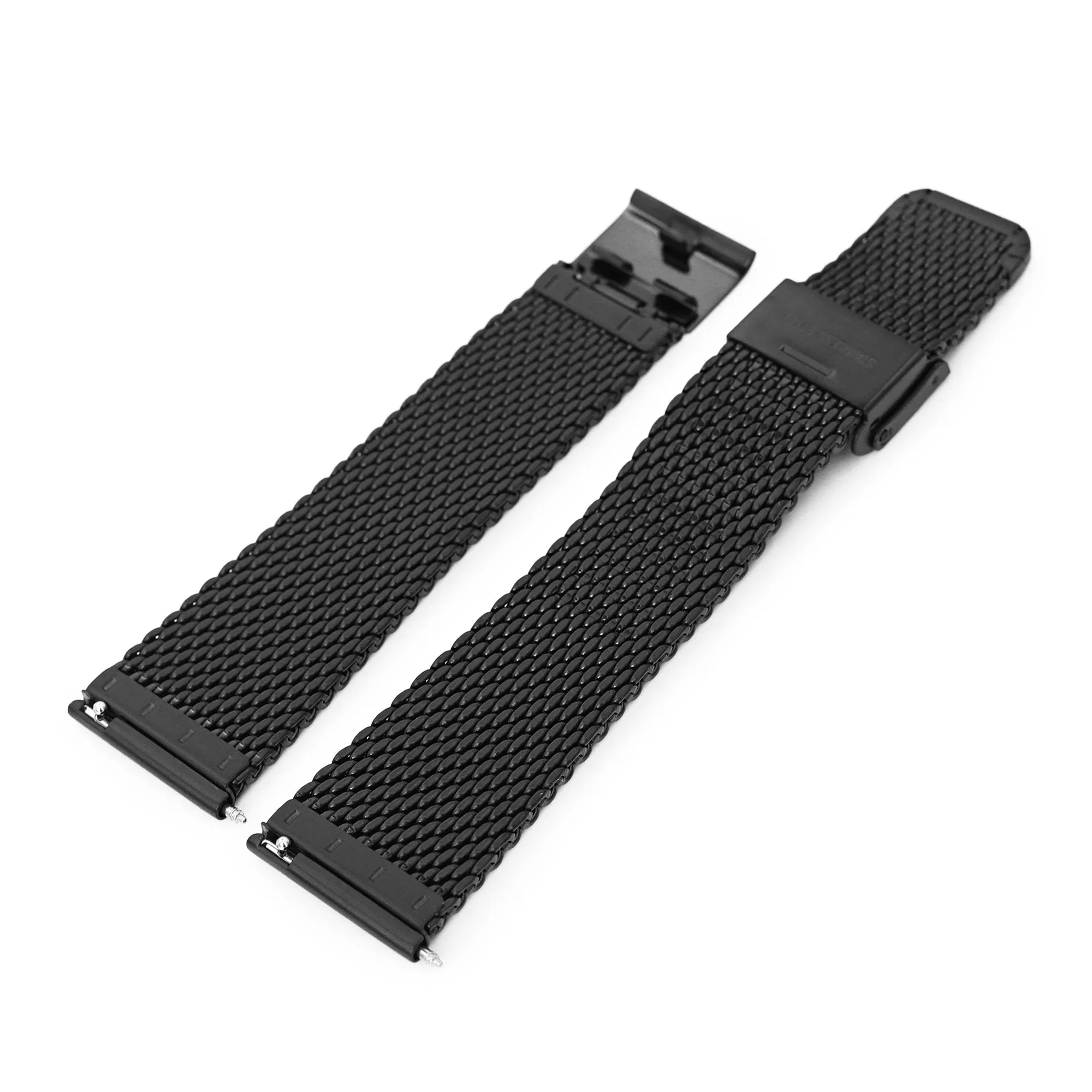 Quick Release Tapered Milanese Mesh Watch Band, 19mm, 20mm, 21mm or 22mm, PVD Black