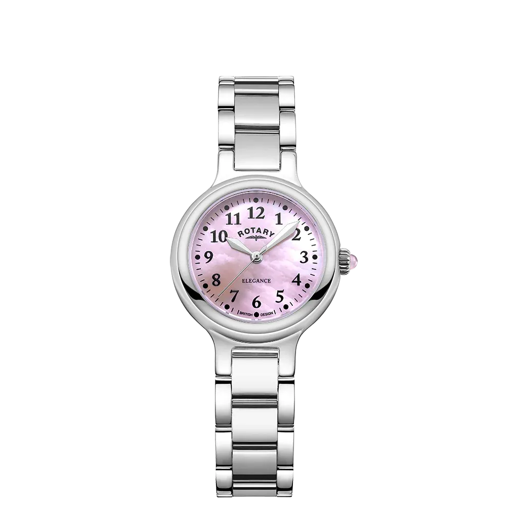 Rotary Ladies Steel 'Elegance' Pink Mother of Pearl Dial Watch