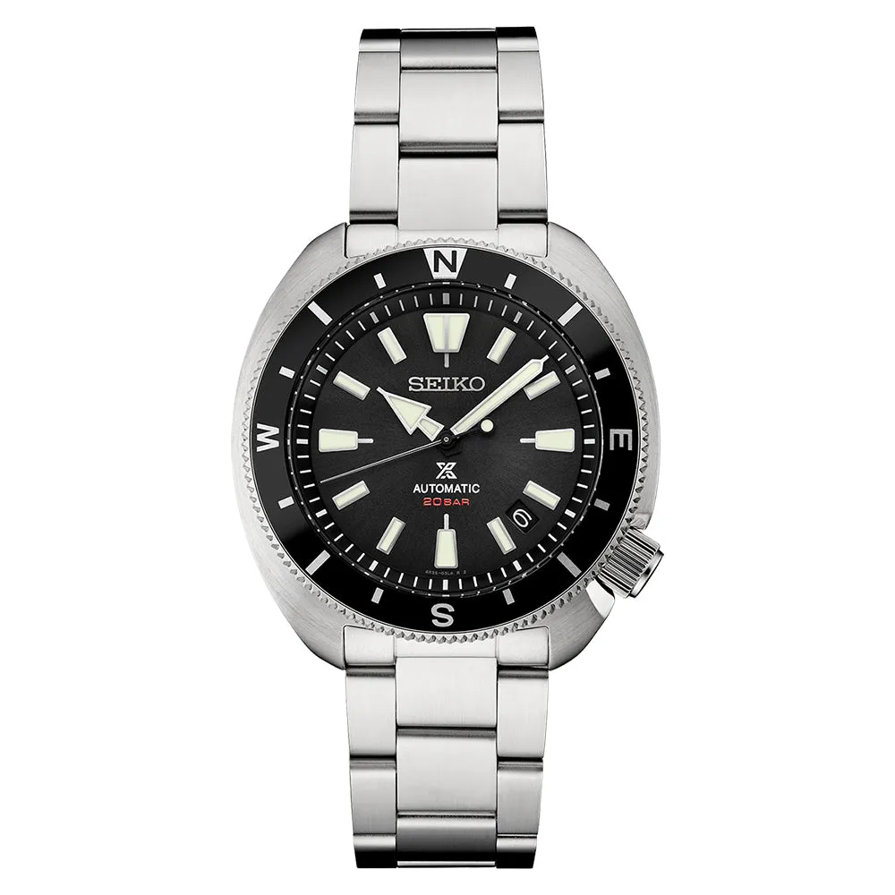 SEIKO Mens  Black Dial Silver Band Stainless Steel Automatic Watch - SRPH17