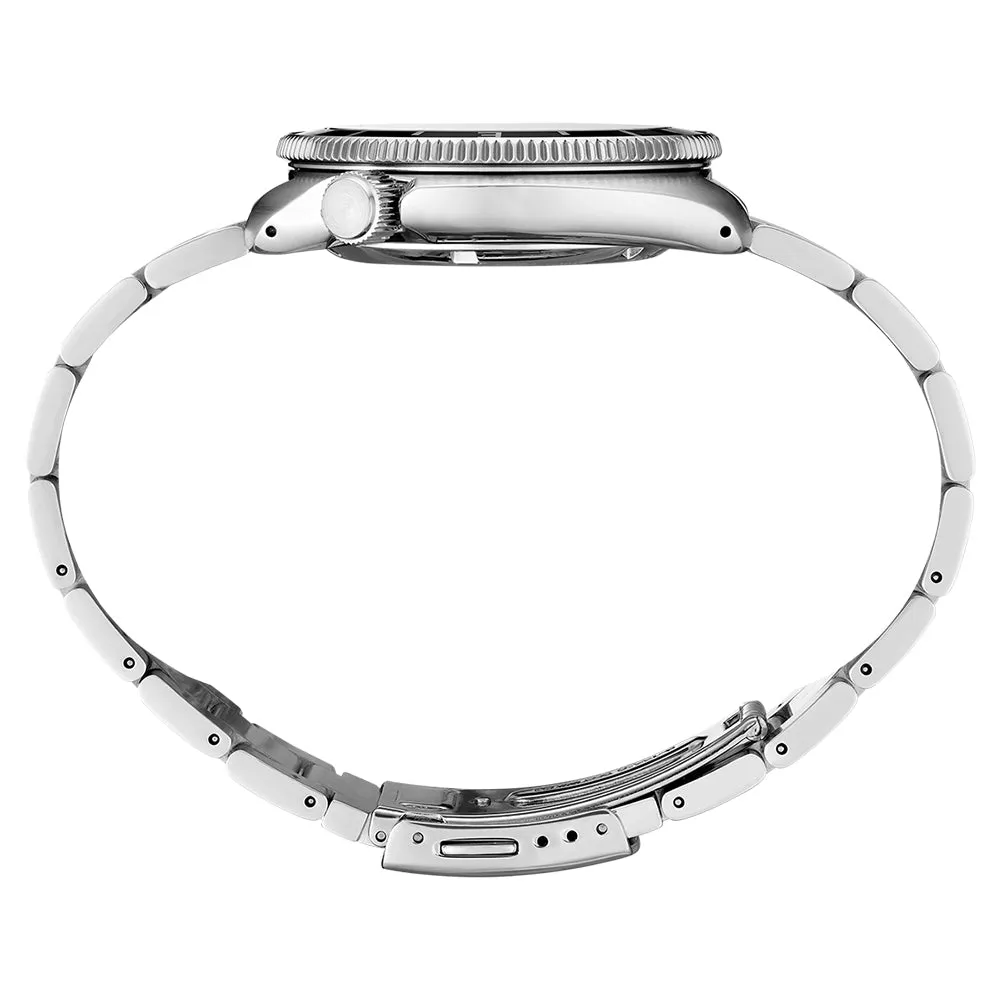 SEIKO Mens  Black Dial Silver Band Stainless Steel Automatic Watch - SRPH17