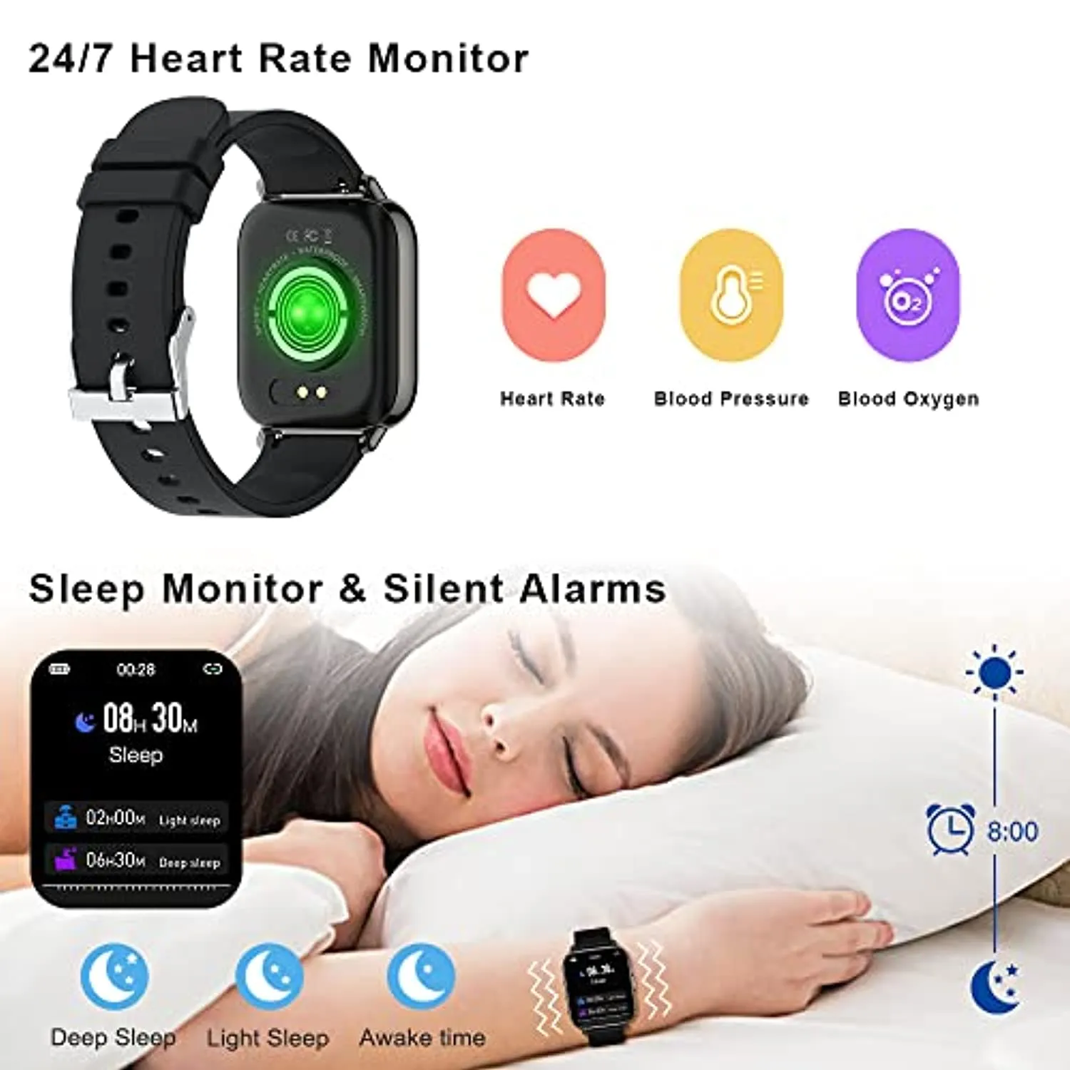 Smart Watch for Men Women 2021, 1.69'' HD Touch Screen Fitness Tracker Smartwatch for Android iOS, Fitness Watches Sleep Heart Rate Monitor, IP68 Waterproof Pedometer Activity Tracker 24 Sports Modes
