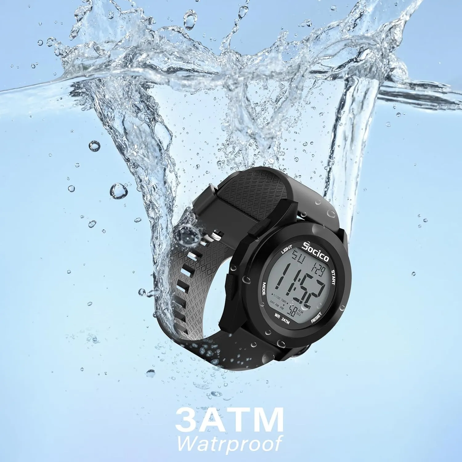 SOCICO Mens Digital Watch Sports Waterproof Outdoor Large Face Military Watches with Stopwatch Back Light Alarm Date Display