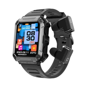 ST93 2-in-1 Dagnet Smartwatch with Bluetooth earbuds 1.96-inch Full Touch Screen; IP67 Waterproof- Unisex