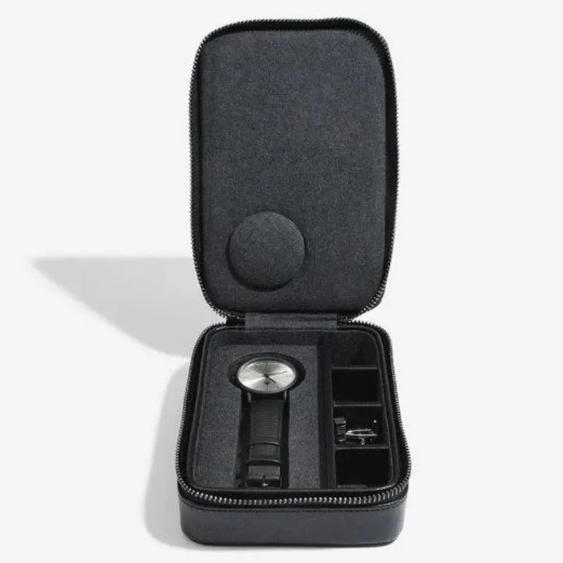 Stackers Black Watch & Cufflink Travel Zip Box 75427 Vegan Leather