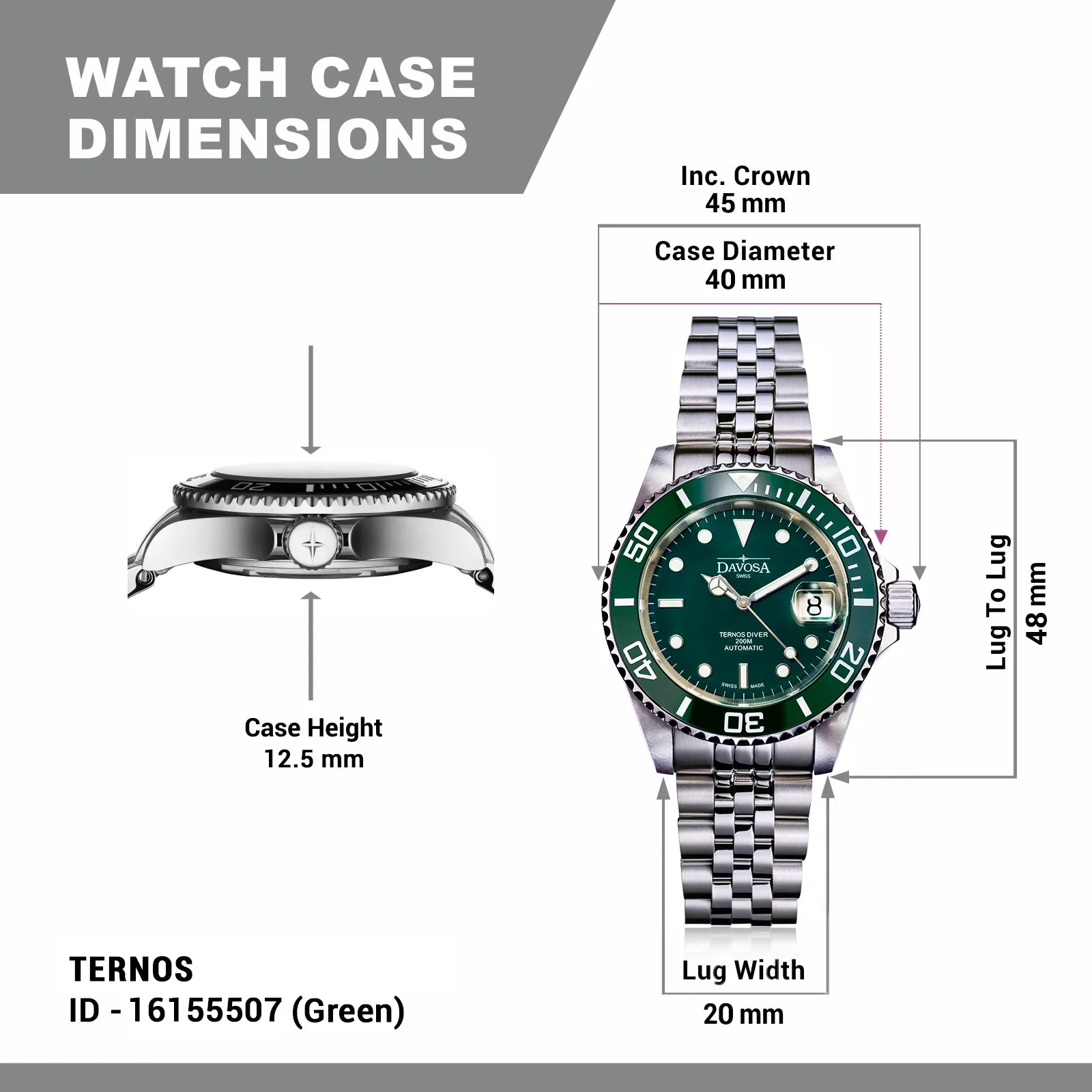 Ternos Ceramic Automatic 200m Green Diving Watch 16155507 OUTLET