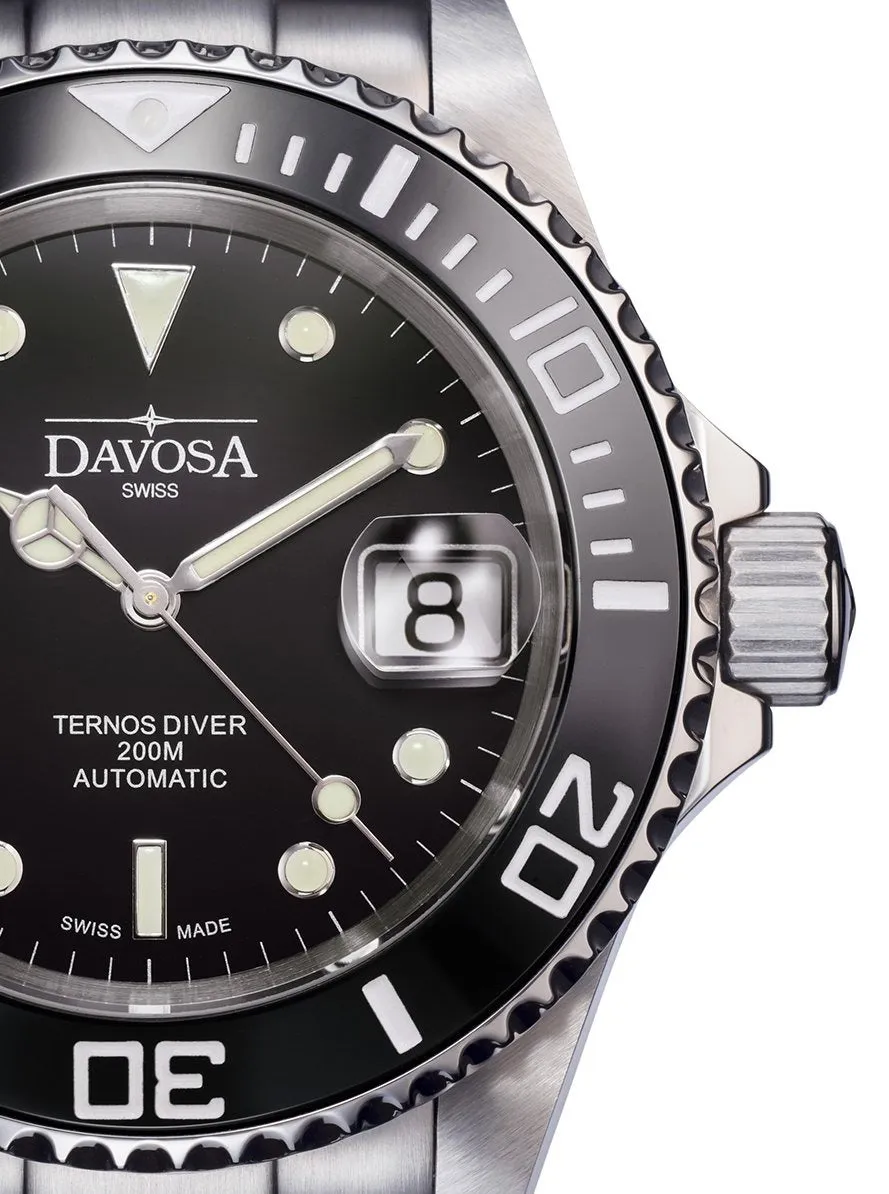 Ternos Ceramic Automatic 200m Swiss-Made Black Unisex Diver Watch 16155550