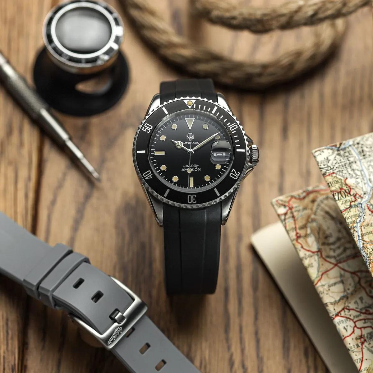 WatchGecko Curved Ends  Rubber Watch Strap - Black