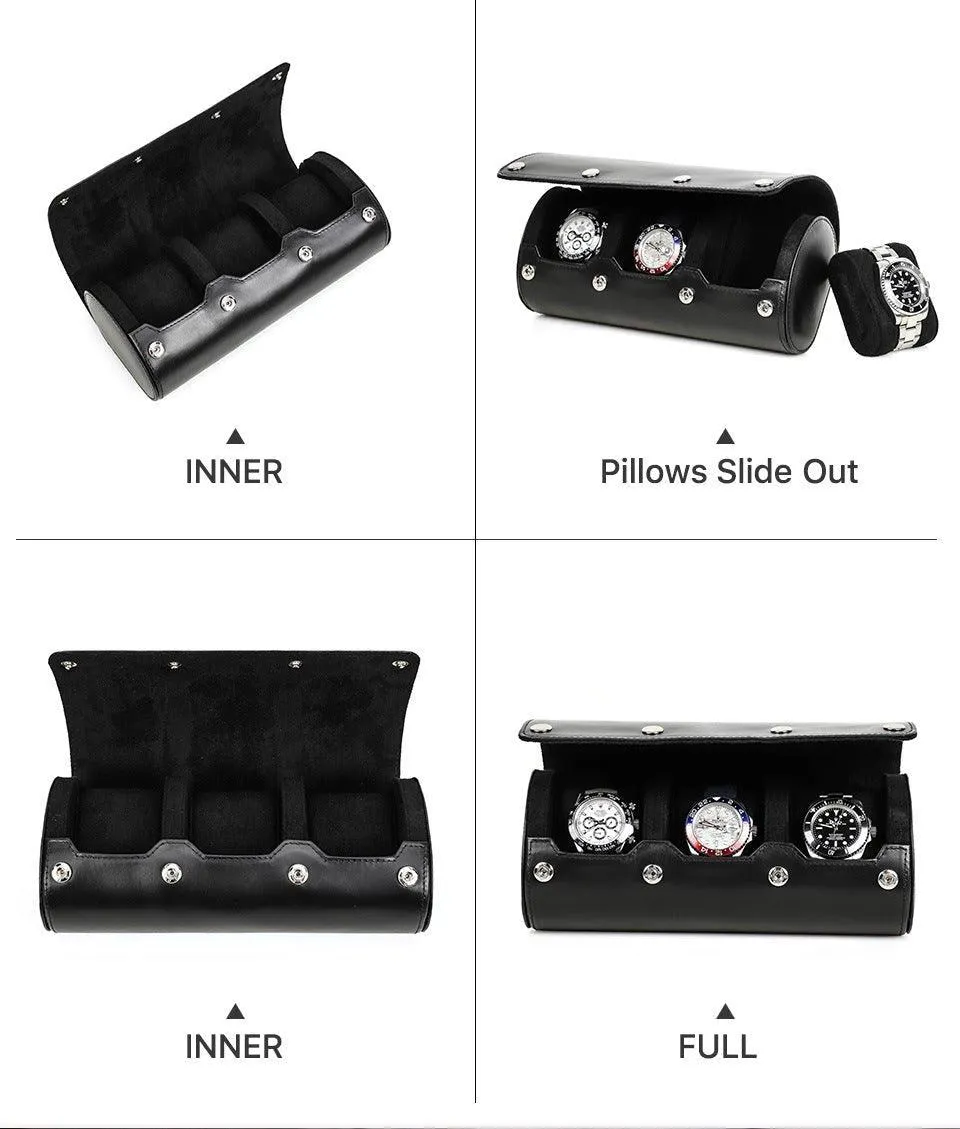 Woosir Leather Black Watch Case for Men for 3 Watches
