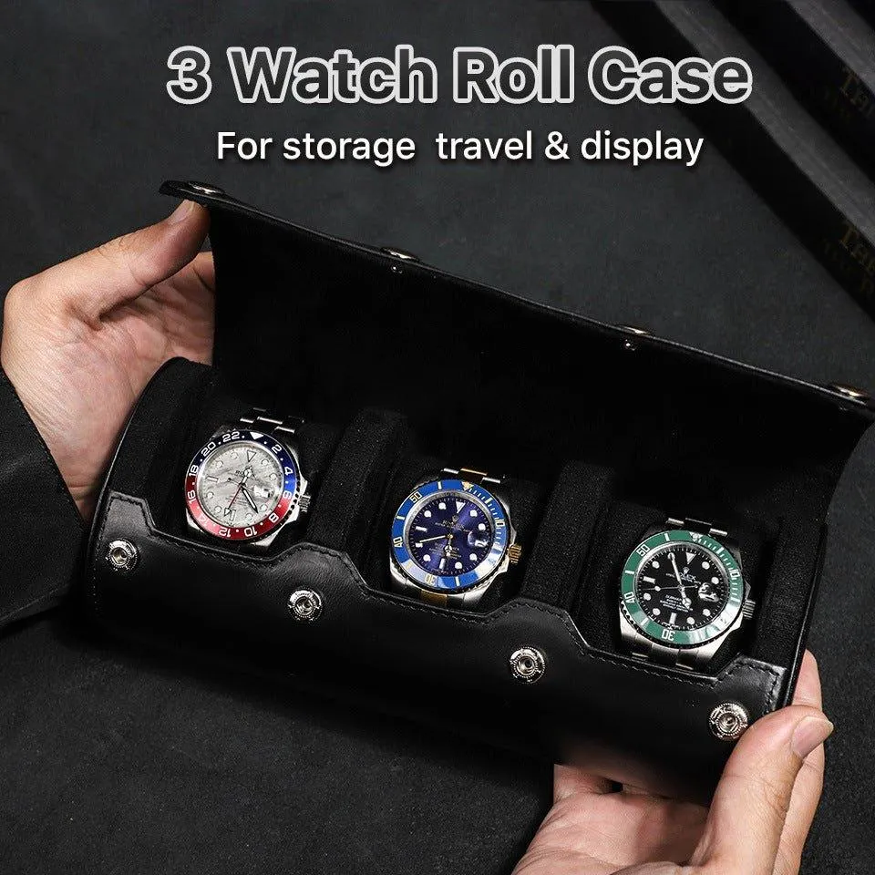 Woosir Leather Black Watch Case for Men for 3 Watches
