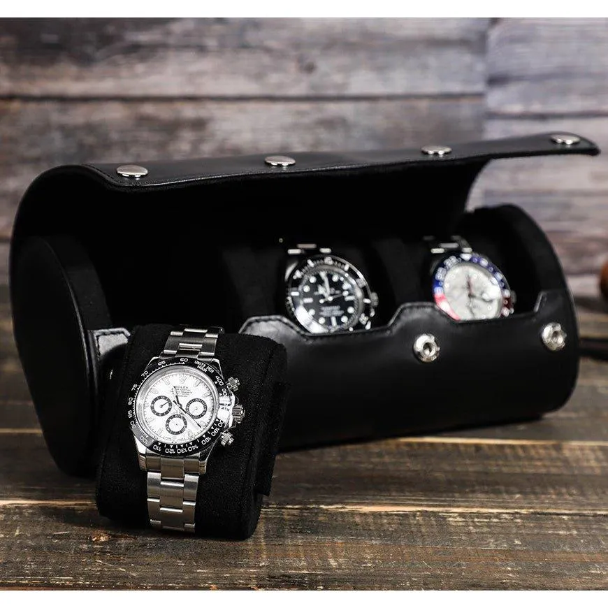 Woosir Leather Black Watch Case for Men for 3 Watches