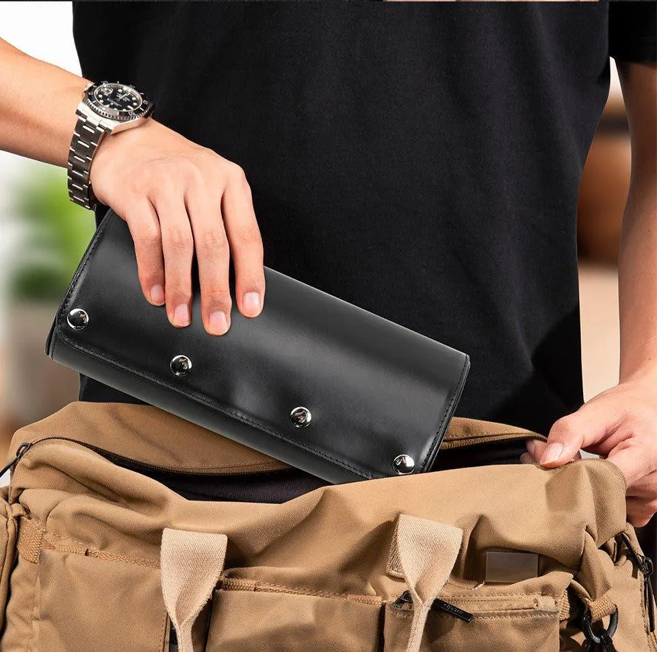 Woosir Leather Black Watch Case for Men for 3 Watches
