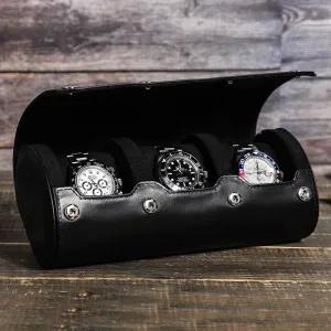 Woosir Leather Black Watch Case for Men for 3 Watches