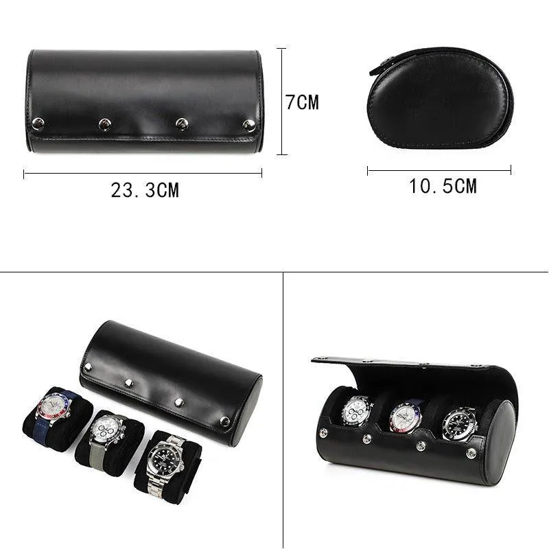 Woosir Leather Black Watch Case for Men for 3 Watches